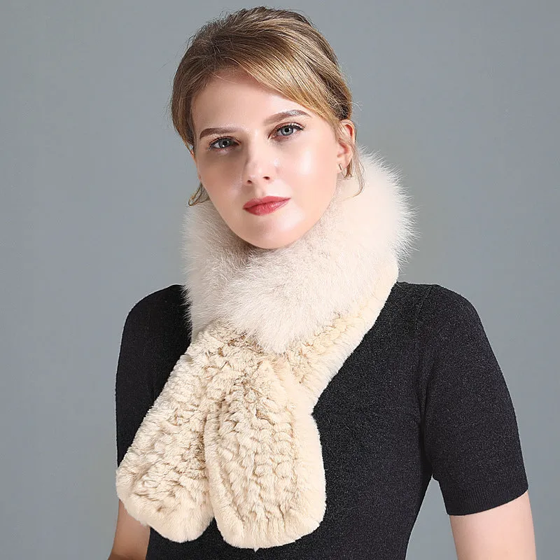 Winter Rex Rabbit Fur Scarf Women's Woven Thickening Warm Fox Fur Scarf