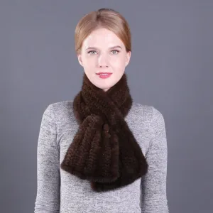 Winter Warm Ladies Double Sided Mink Fur Scarf Straight Weave Fur Scarf