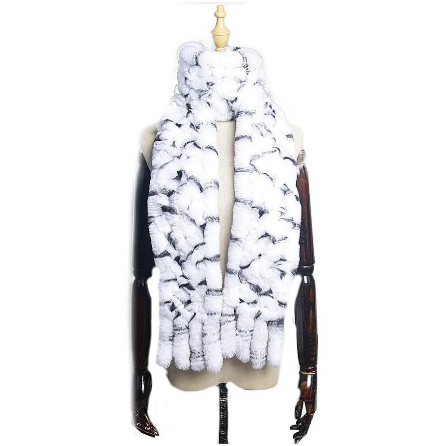 Women's Rex rabbit fur collar double-sided woven long warm scarf