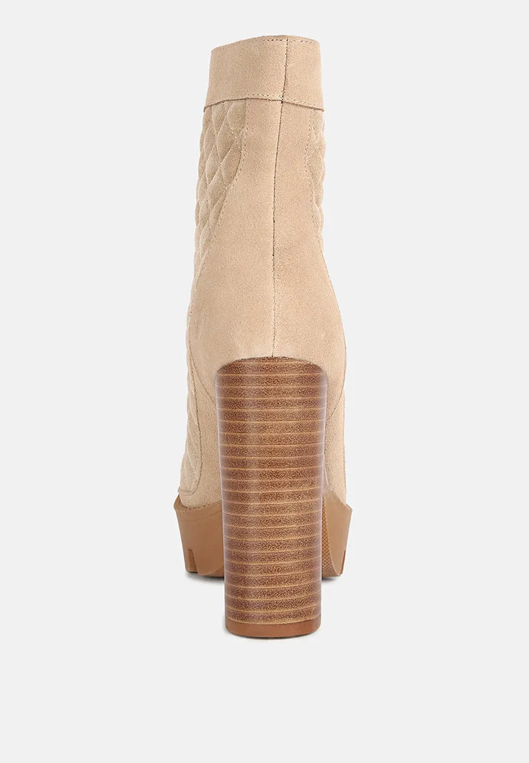 YOKO Beige Fine Suede Quilted Ankle Boots