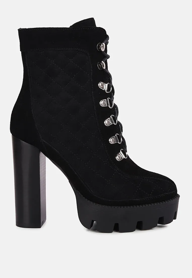 YOKO Black Fine Suede Quilted Ankle Boots